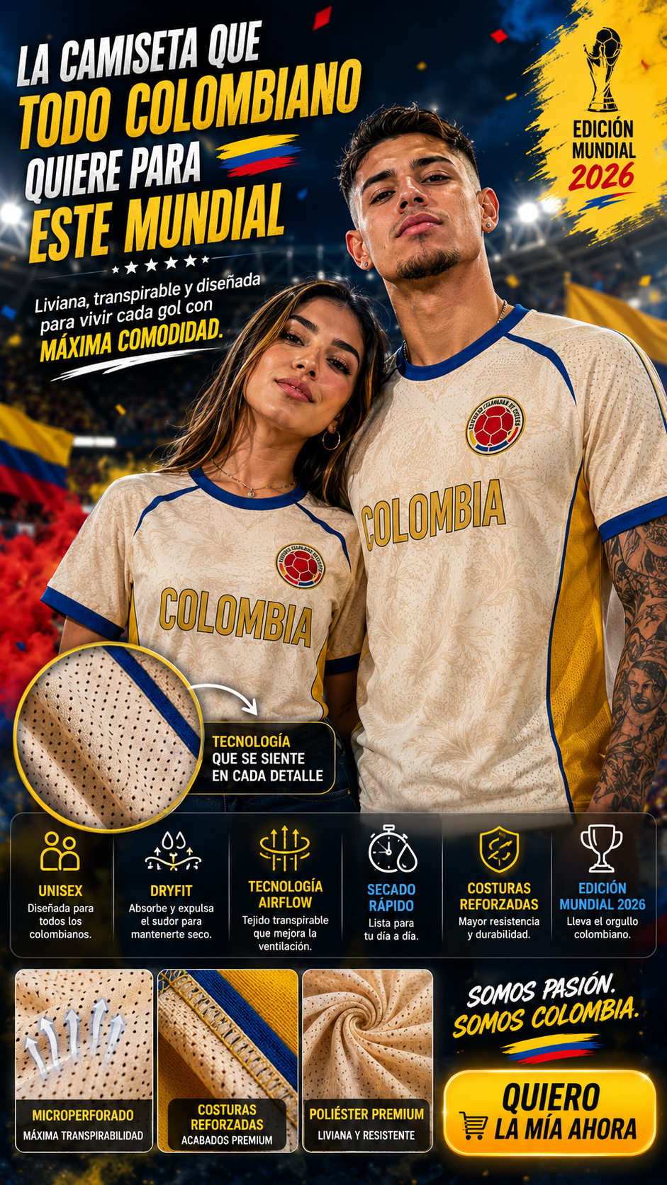 Camisetas Unisex de la Selección Colombia Mundial 2026.