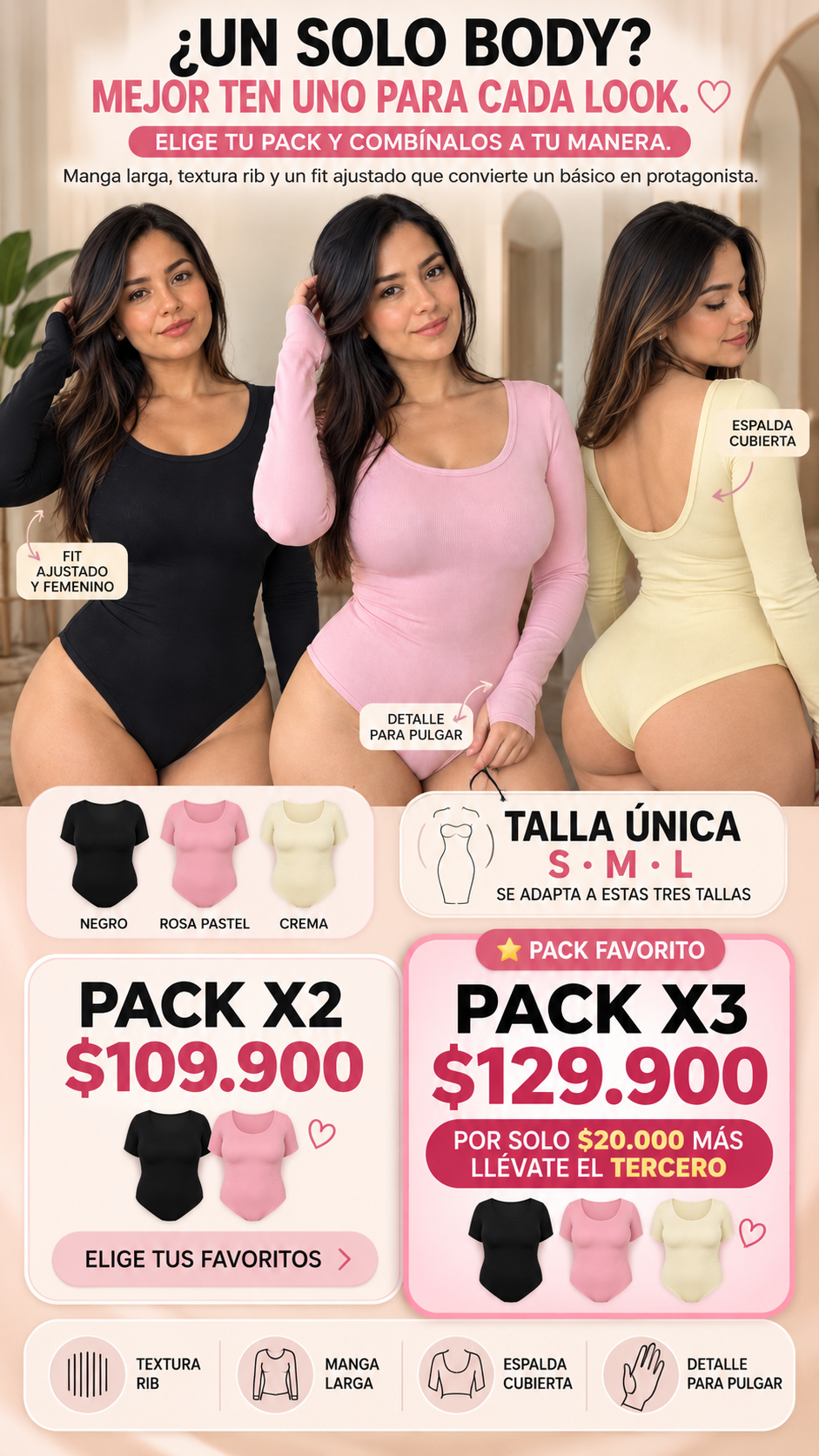 PACKS de Bodys Manga larga